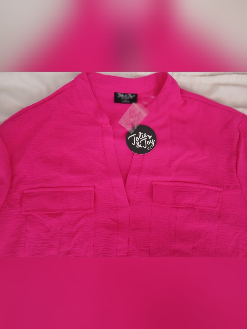Jolie & Joy Women's Split-Neck Blouse 3/4 Sleeves in Hot Pink Brand New 3XL
